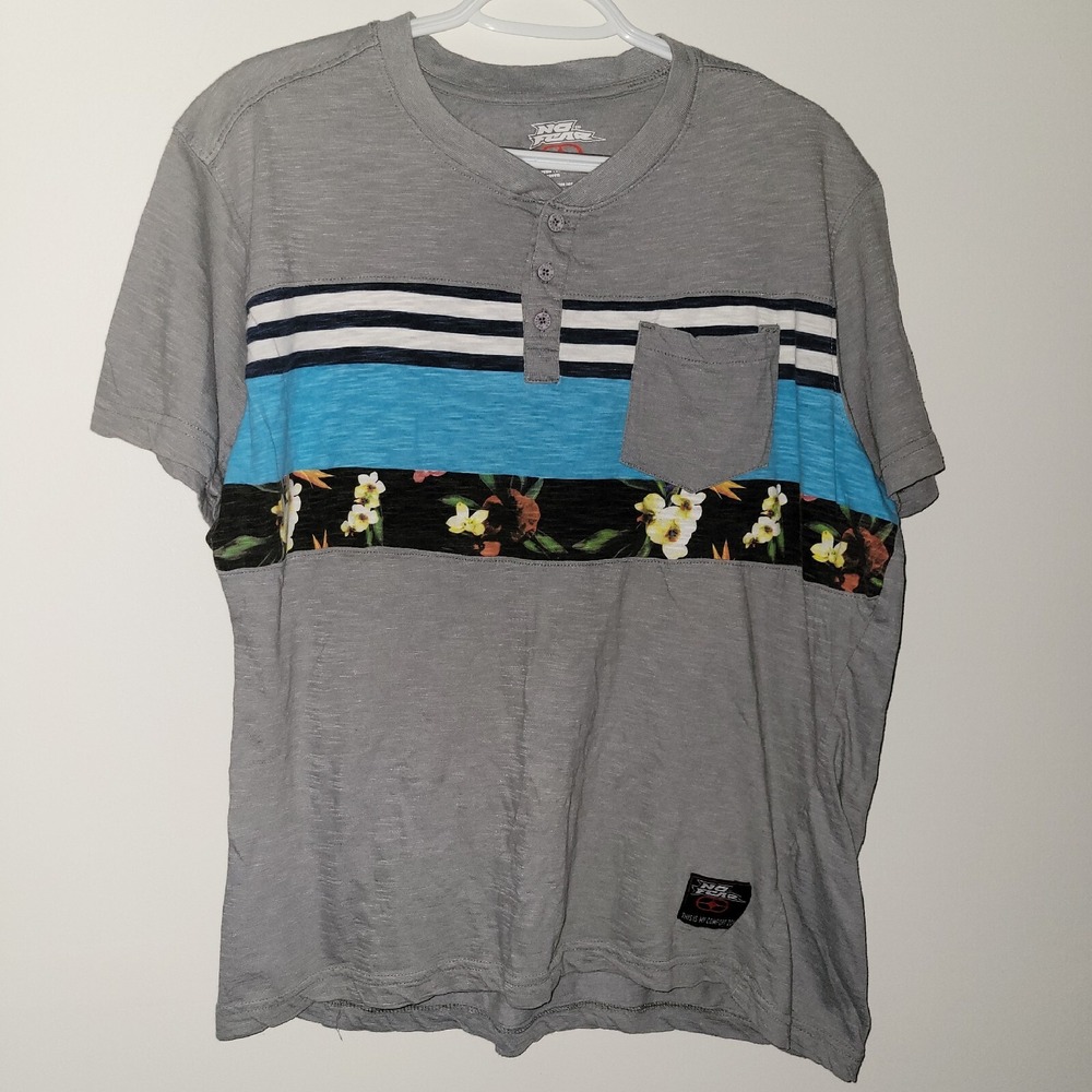 No Fear Henley 3 Button T-Shirt Men's Size‎ XL Extra Large Gray Pocket